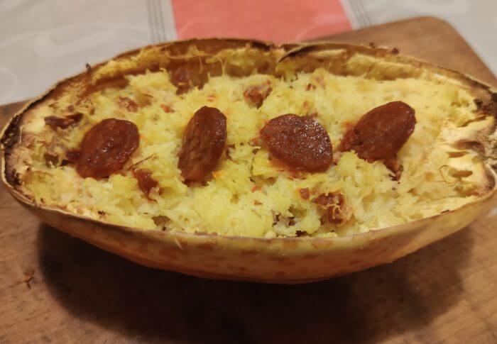 Courge spaghettis et son chorizo