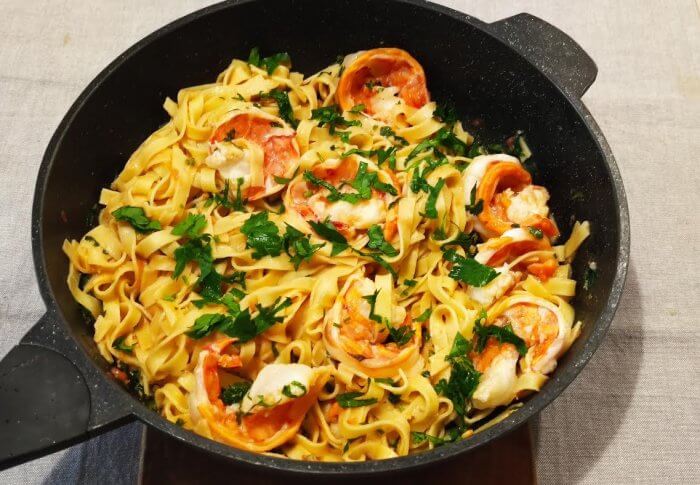 Pâtes aux crevettes et sa persillade