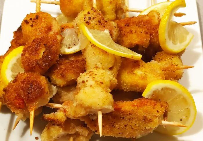 Brochettes de noix de Saint Jacques panées