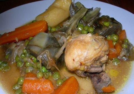 photo de Poulet aux artichauts carottes et petits pois