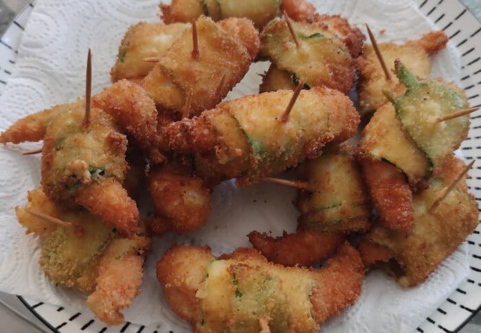 Crevettes et courgettes panées