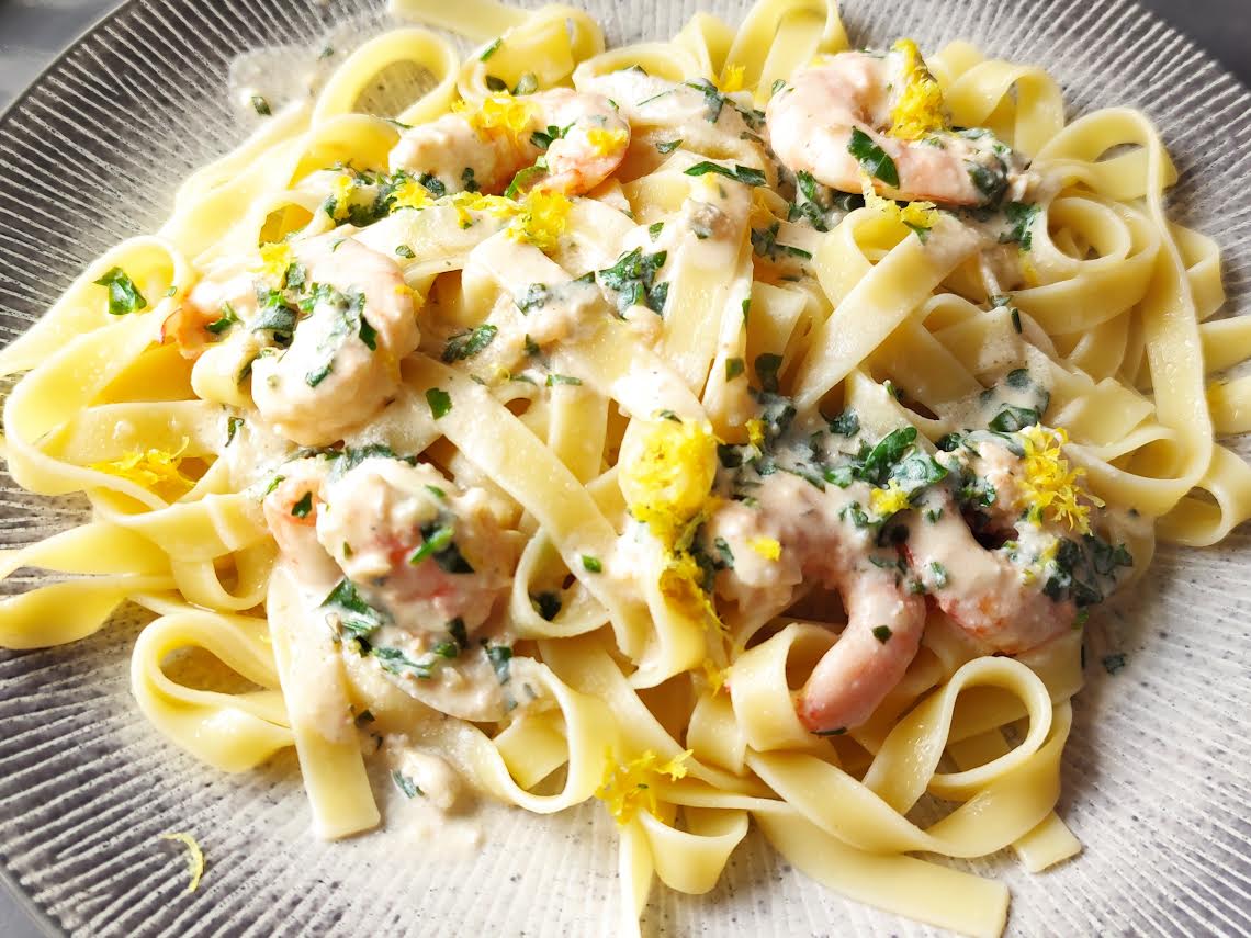 Tagliatielles aux crevettes et au citron