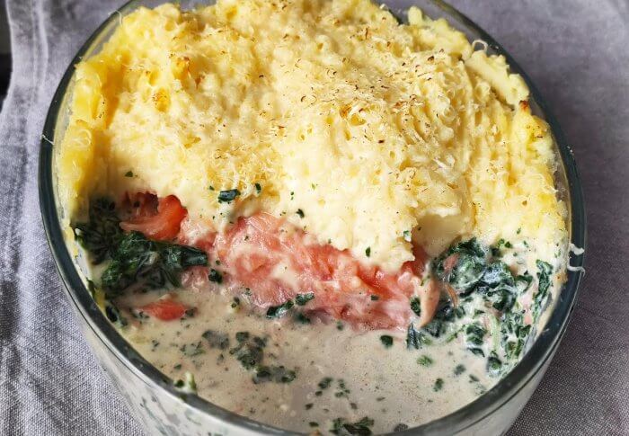 Parmentier saumon épinards