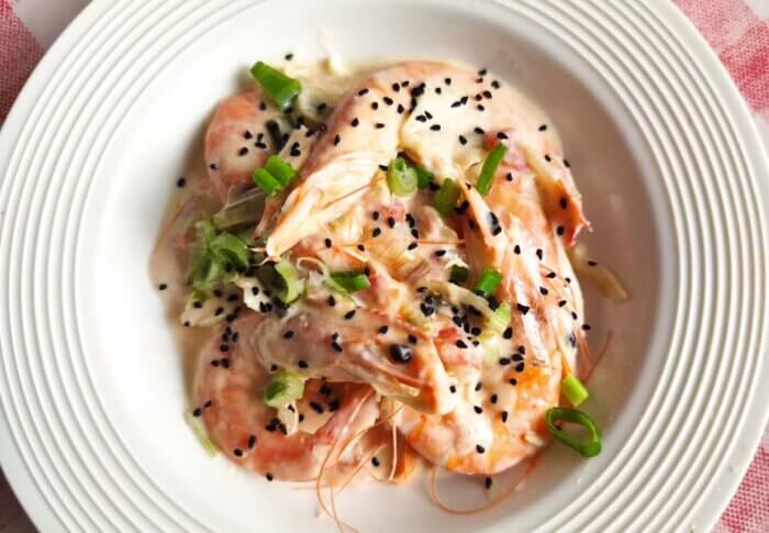Crevettes aux oignons nouveaux