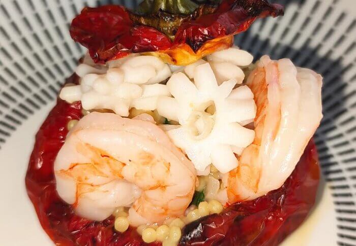 Poivrons aux crevettes et aux calamars