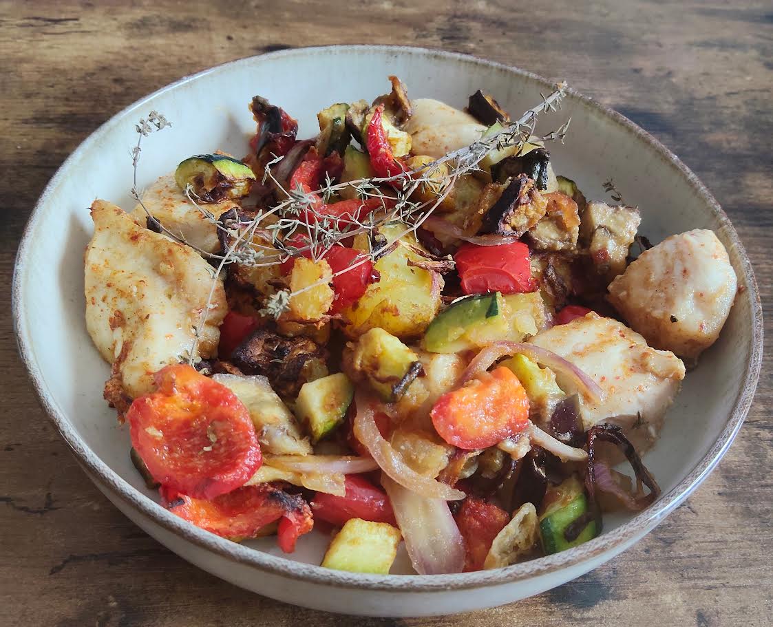 photo de Poêlée de légumes et poulet mariné à l’Air Fryer